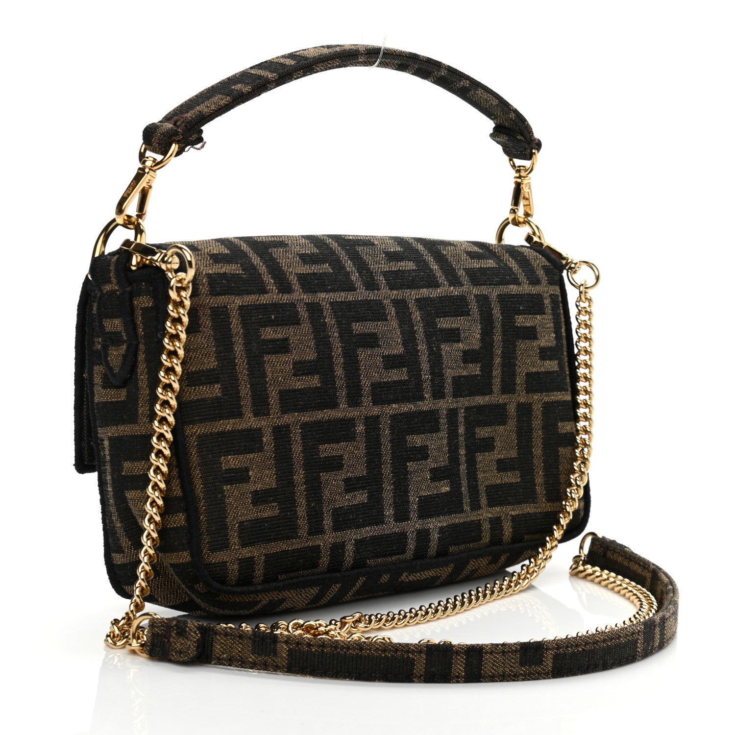 Fendi Fabric Jacquard FF 1974 Mini Baguette Tobacco Moro Black 3 of 11