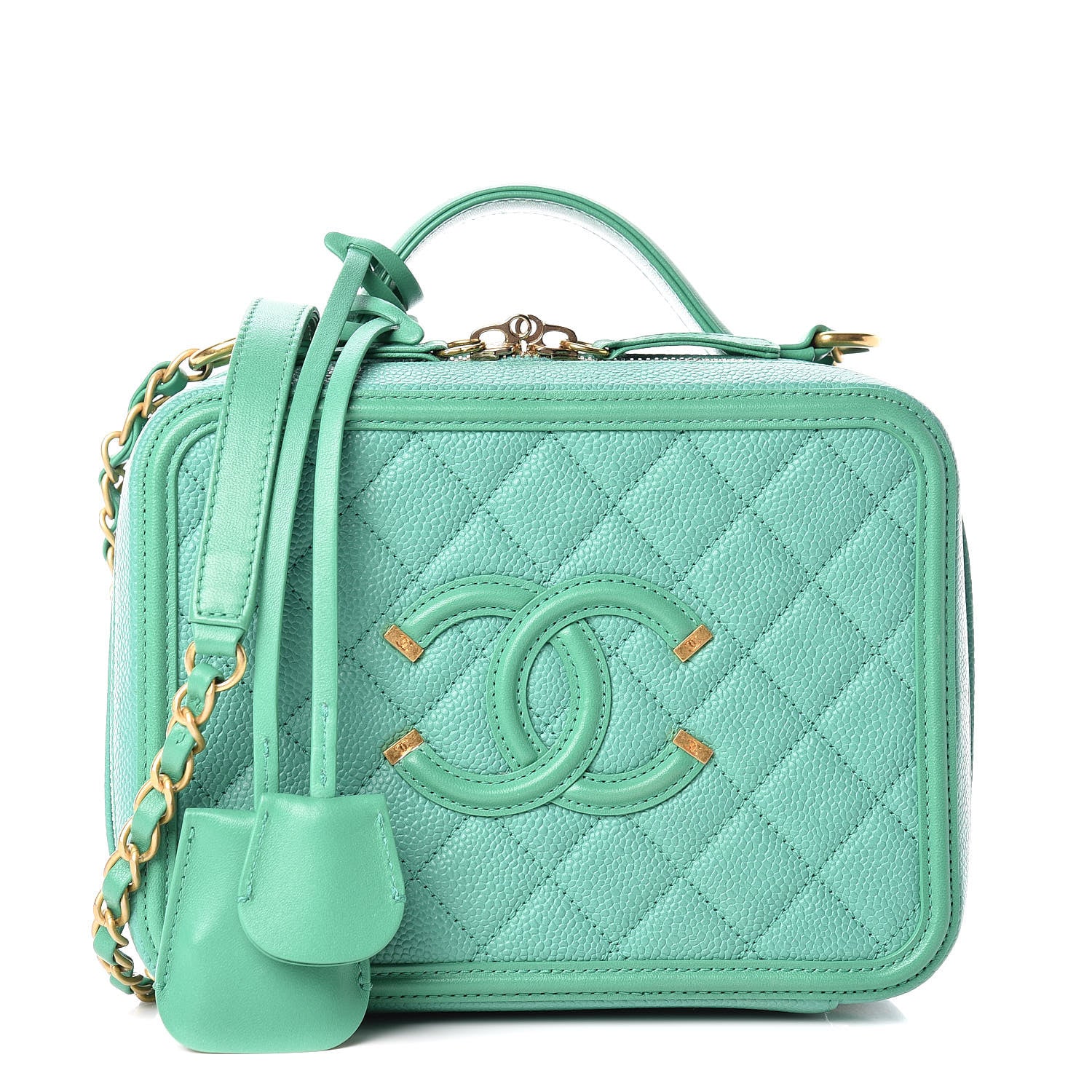 Chanel Caviar Quilted Medium CC Filigree Vanity Case Green 1 of 26
