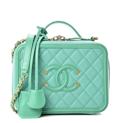 Chanel Caviar Quilted Medium CC Filigree Vanity Case Green 1 of 26