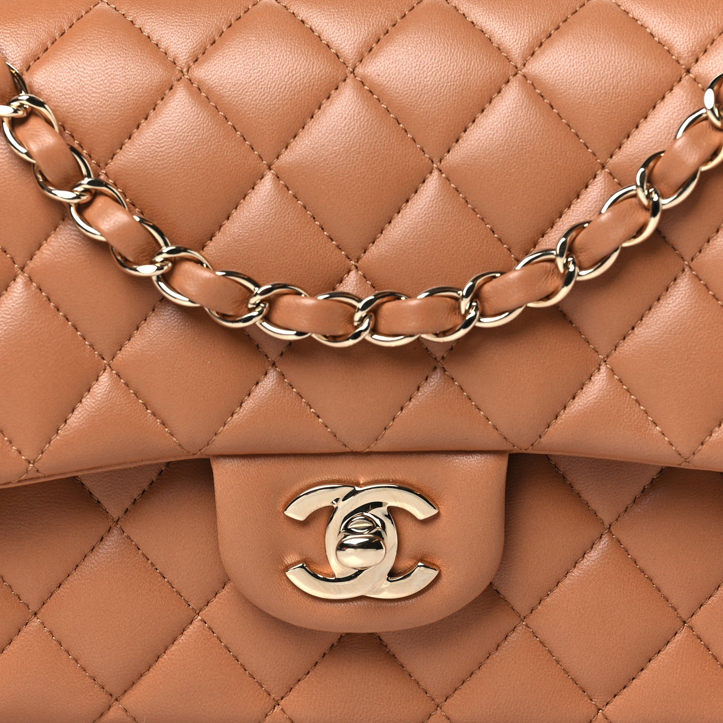 Lambskin Quilted Medium Double Flap Brown