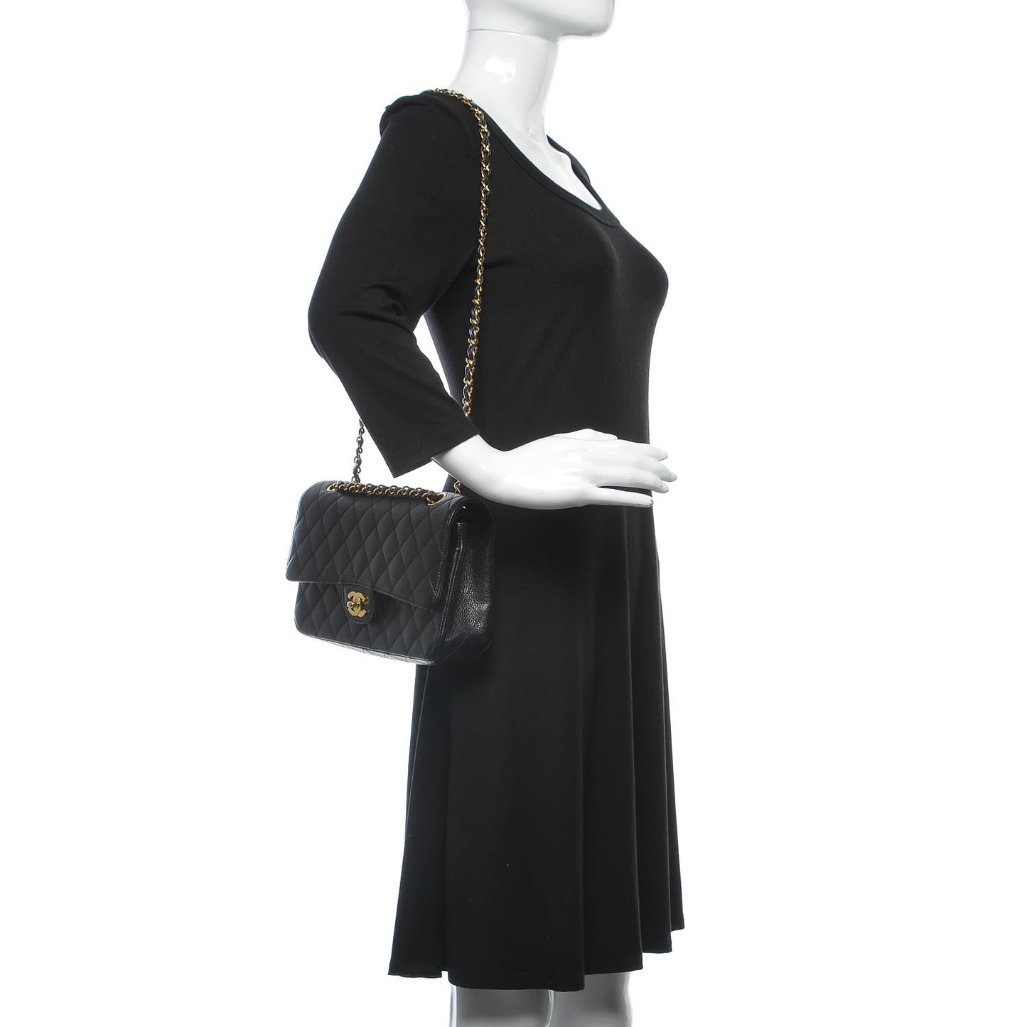 Caviar Quilted Medium Double Flap Black