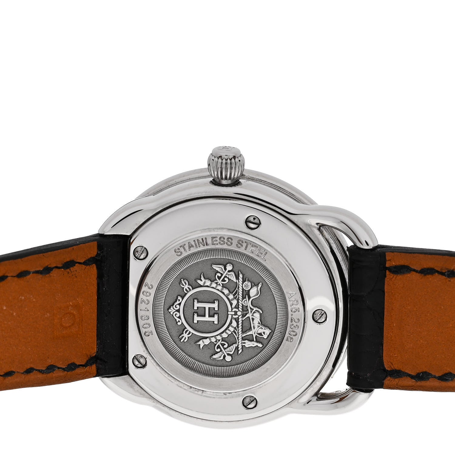 Hermes Stainless Steel Alligator Diamond Mother of Pearl 28mm Arceau Quartz Watch Noir 4 of 5