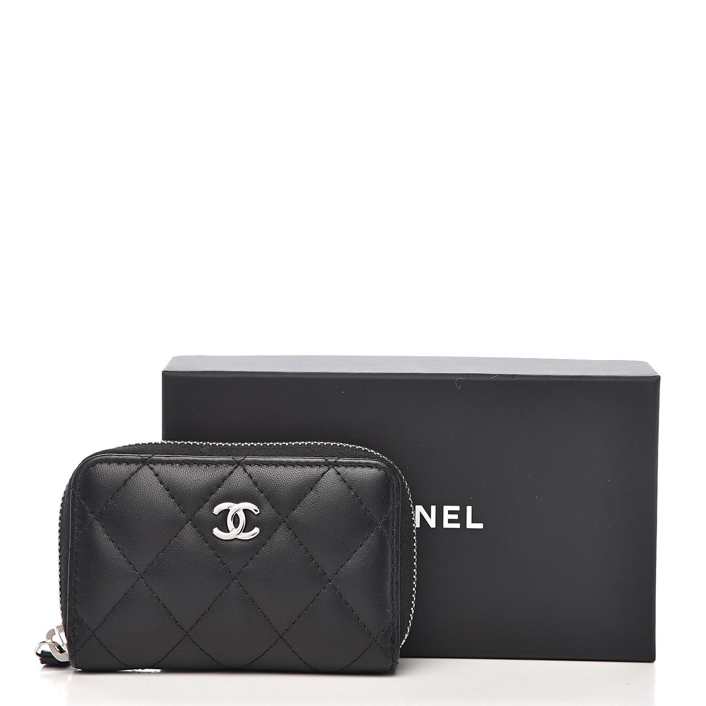 Lambskin Quilted Zip Coin Purse Black