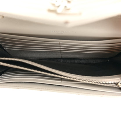 Saint Laurent Grain De Poudre Matelasse Chevron Monogram Chain Wallet Icy White 6 of 19