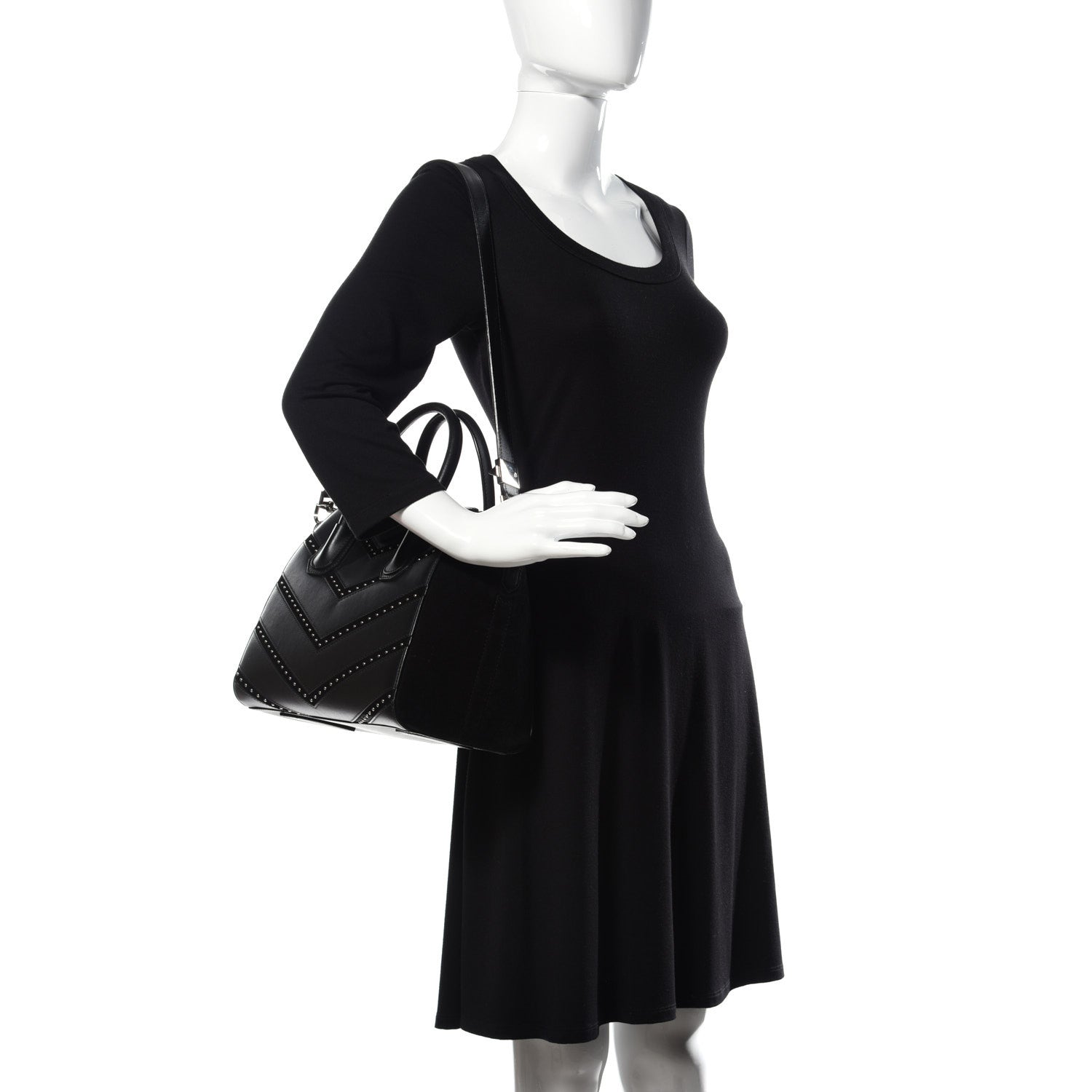 Givenchy Calfskin Suede Small Studded Chevron Antigona Black 3 of 19