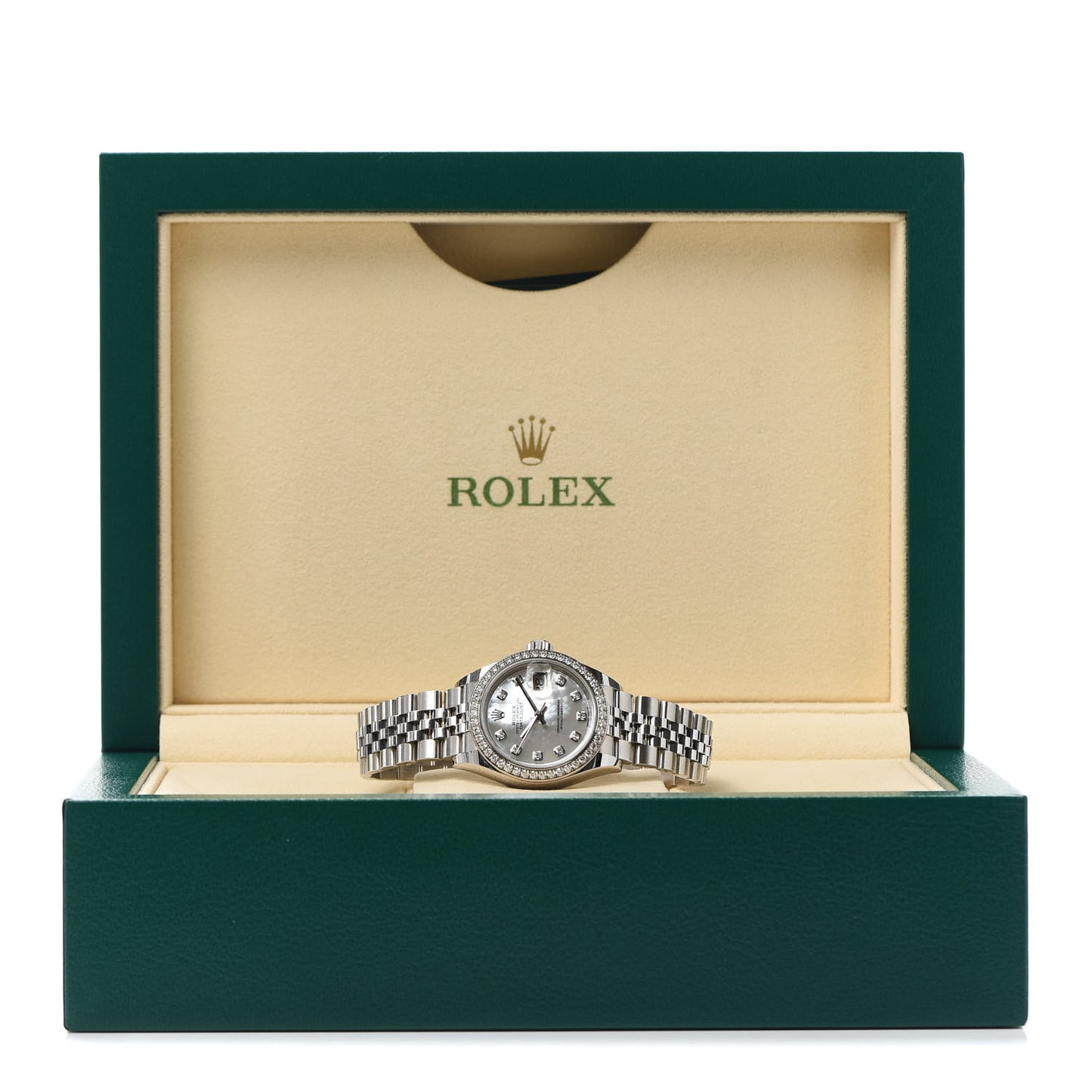 Stainless Steel 18K White Gold Diamond Mother of Pearl 28mm Oyster Perpetual Datejust Watch 279384