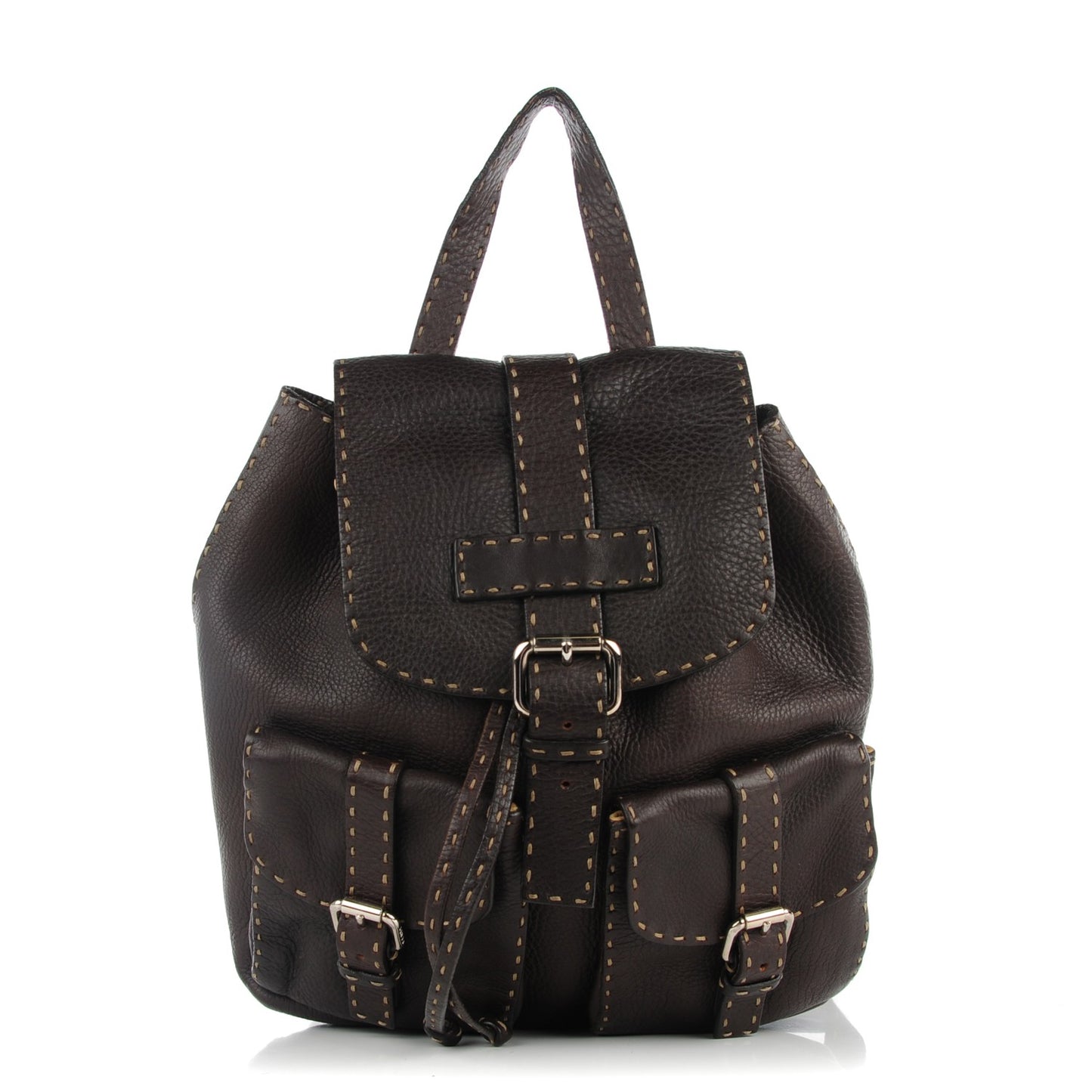 Calfskin Romano Selleria Drawstring Backpack Brown