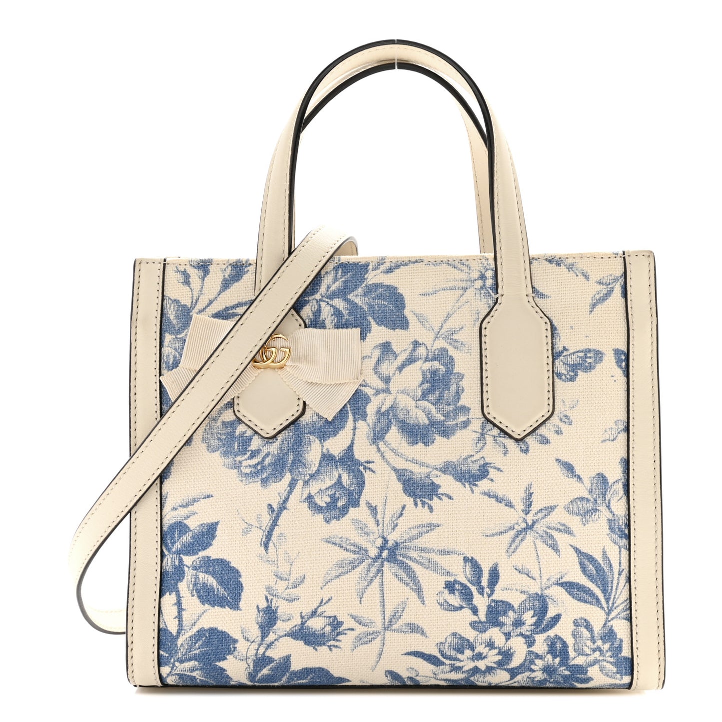 Canvas Herbarium Print Ribbon Top Handle Bag Blue