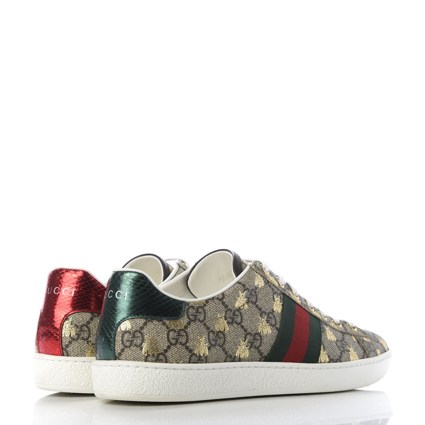GG Supreme Monogram Bees Ayers Web Womens Ace Sneakers 38.5 Beige Oro Green Red