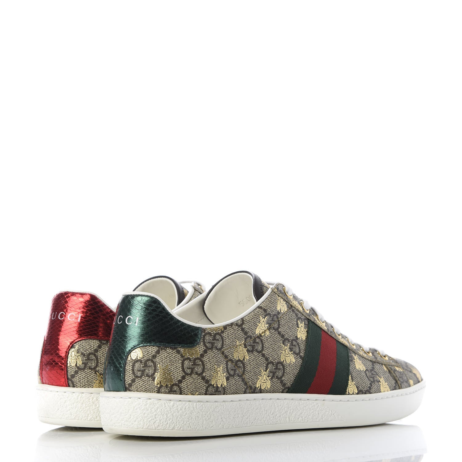 Gucci GG Supreme Monogram Bees Ayers Web Womens Ace Sneakers 38.5 Beige Oro Green Red 4 of 8