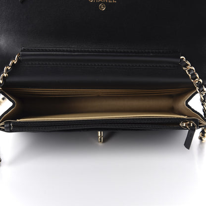Chanel Velvet Quilted Pearl Crush Wallet On Chain WOC Black 5 of 12