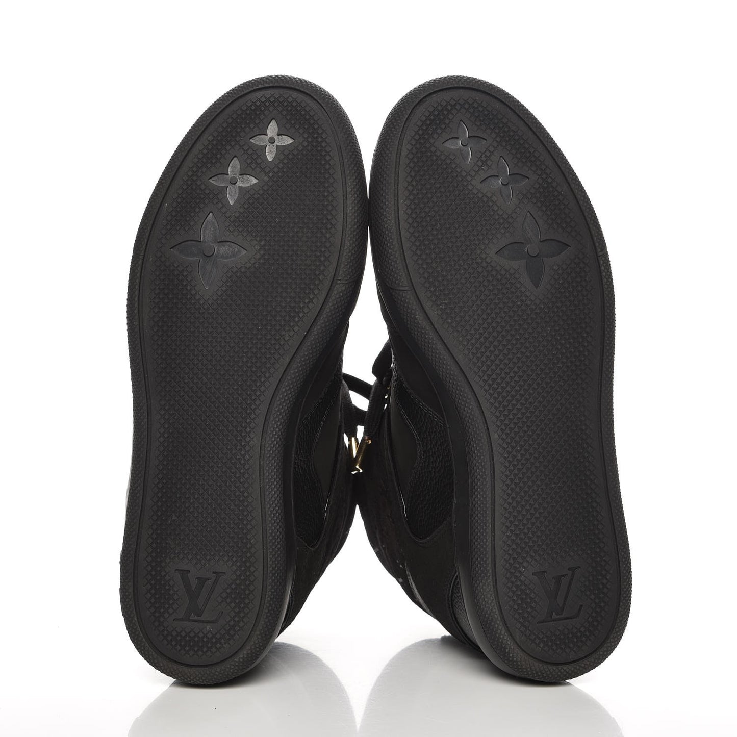 Calfskin Suede Monogram Cliff Top Wedge Sneakers 36 Black