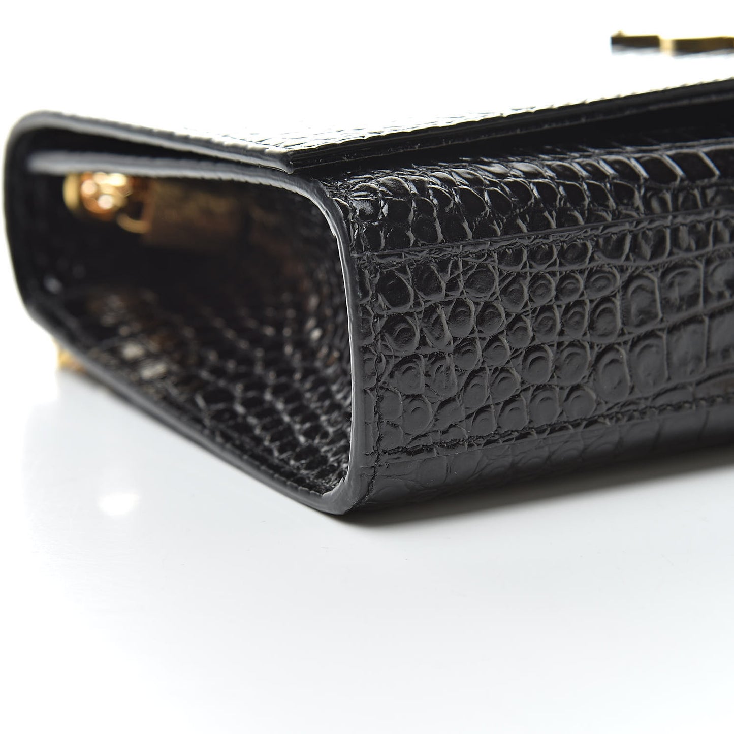 Calfskin Crocodile Embossed Medium Classic Monogram Kate Tassel Satchel Black