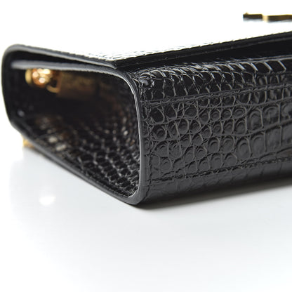 Saint Laurent Calfskin Crocodile Embossed Medium Classic Monogram Kate Tassel Satchel Black 9 of 12