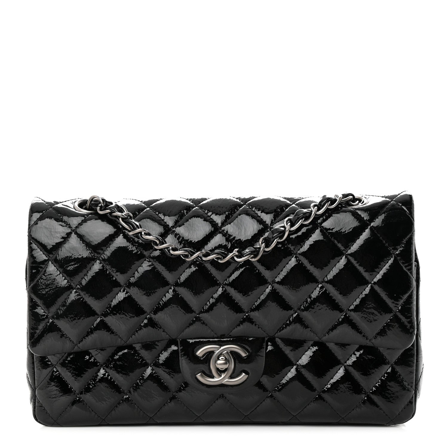 Chanel Crumpled Patent Quilted Medium Double Flap Black 1 of 14