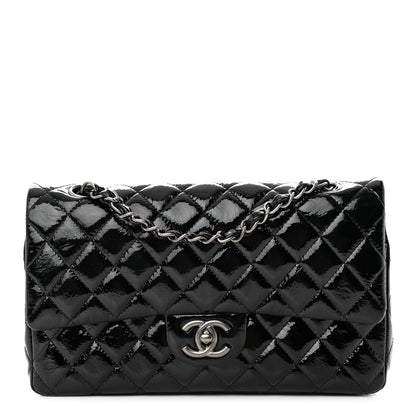 Chanel Crumpled Patent Quilted Medium Double Flap Black 1 of 14