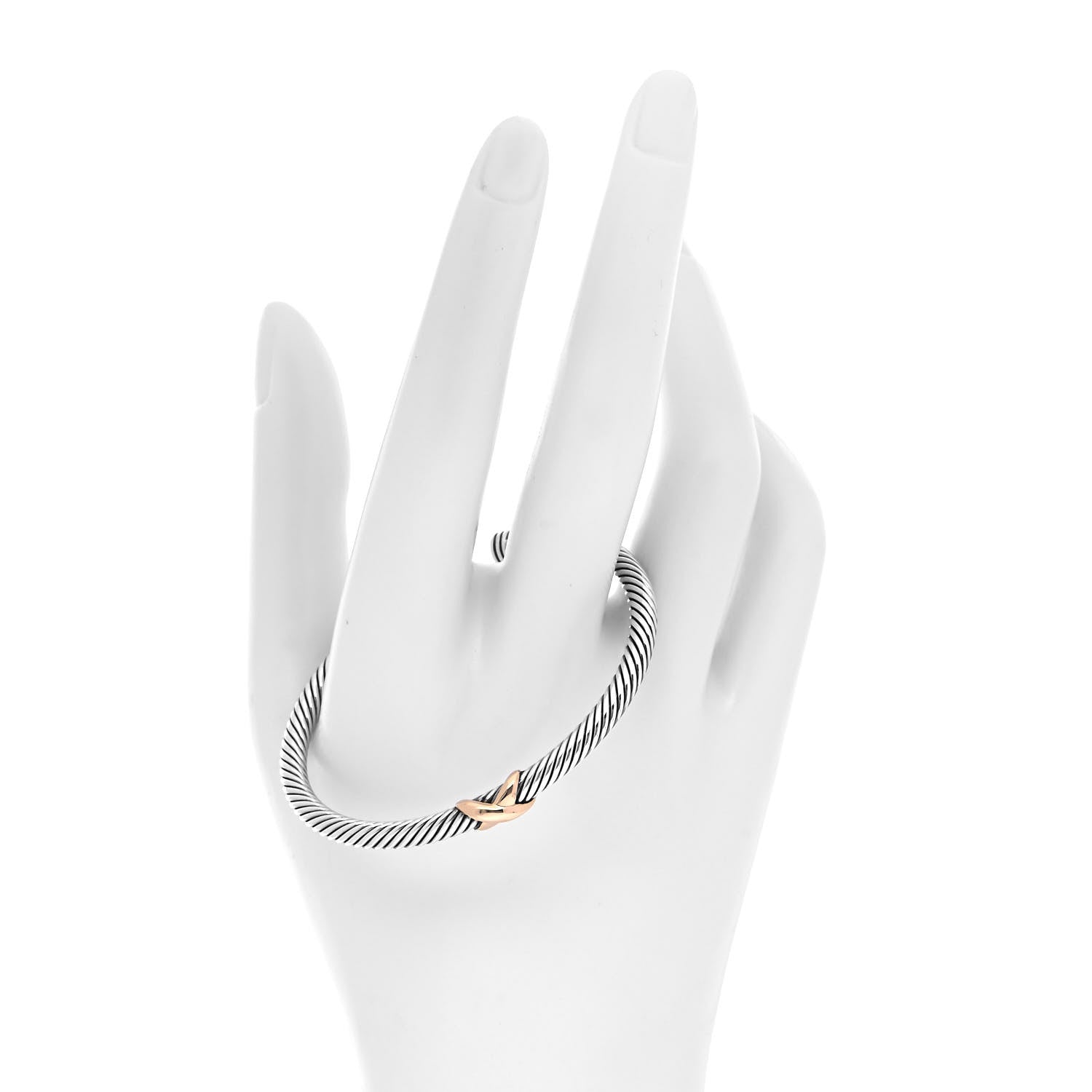 David Yurman Sterling Silver 18K Yellow Gold 4mm X Station Cable Bracelet 2 of 4