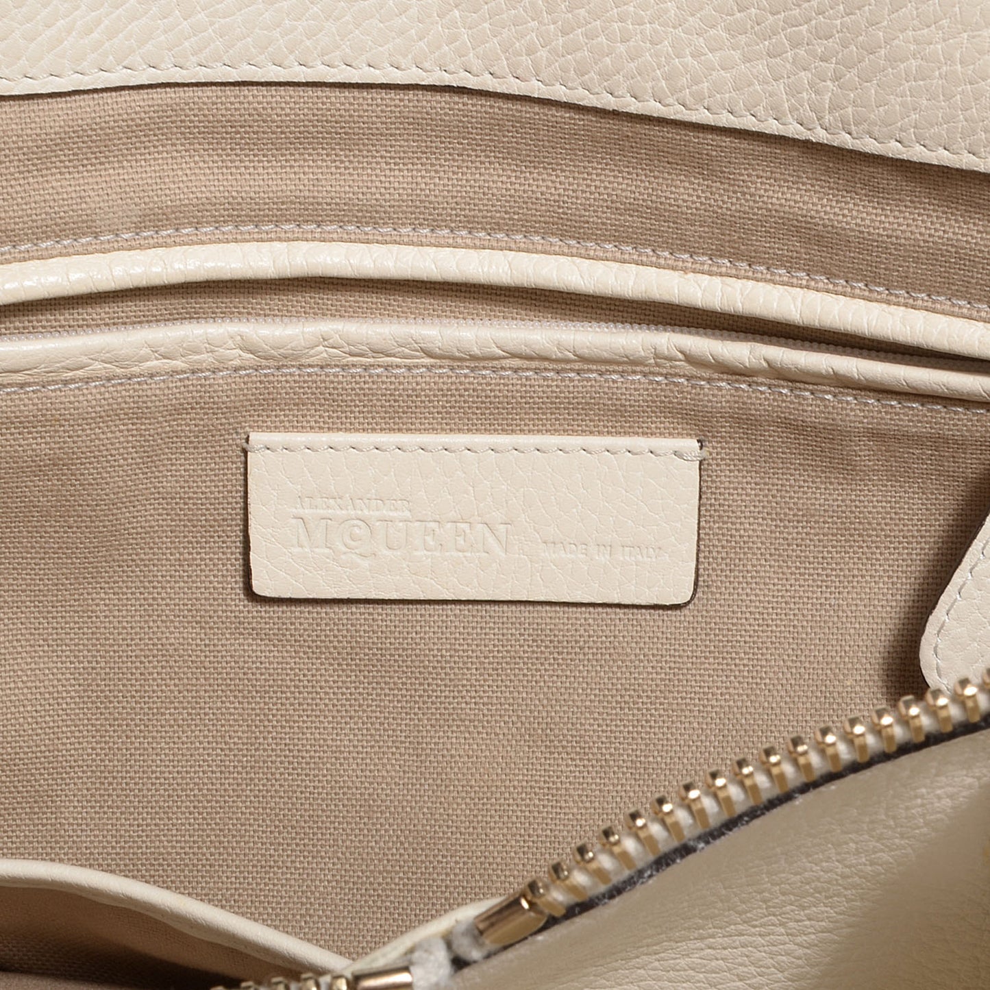 Pebbled Calfskin North South Skull Padlock Tote Bone