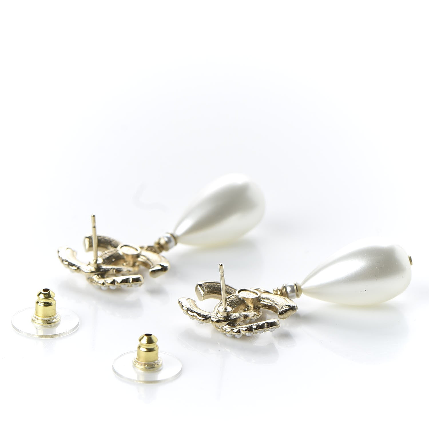 Chanel Pearl CC Drop Earrings Gold Pearly White 5 of 5