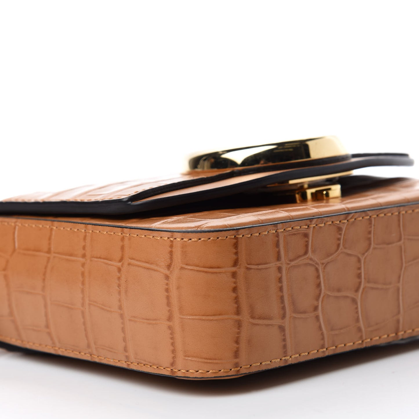 Calfskin Crocodile Embossed Mini C Double Carry Autumnal Brown