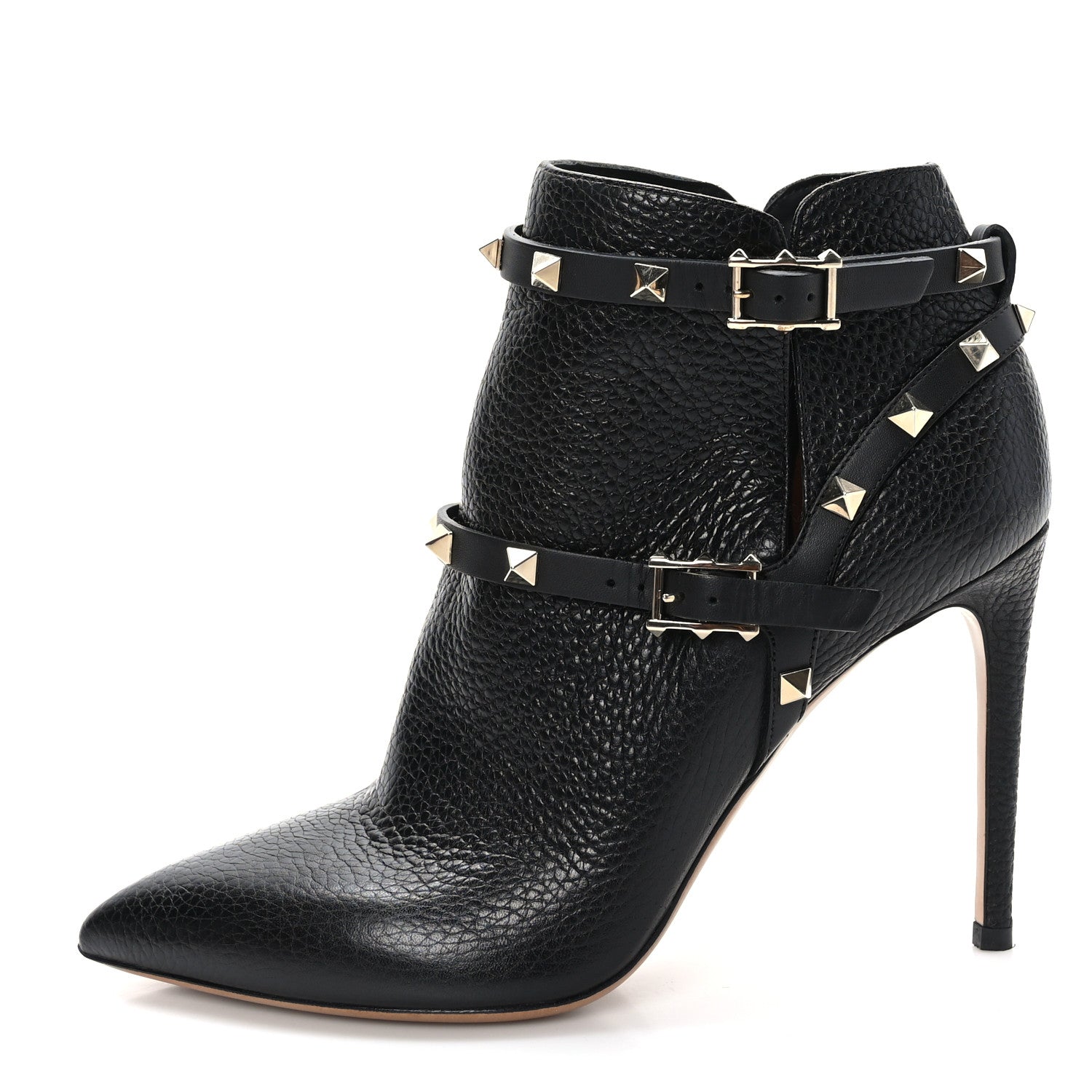 Valentino Garavani Grained Calfskin Rockstud Double Buckle 100mm Ankle Boots 38.5 Black 1 of 8