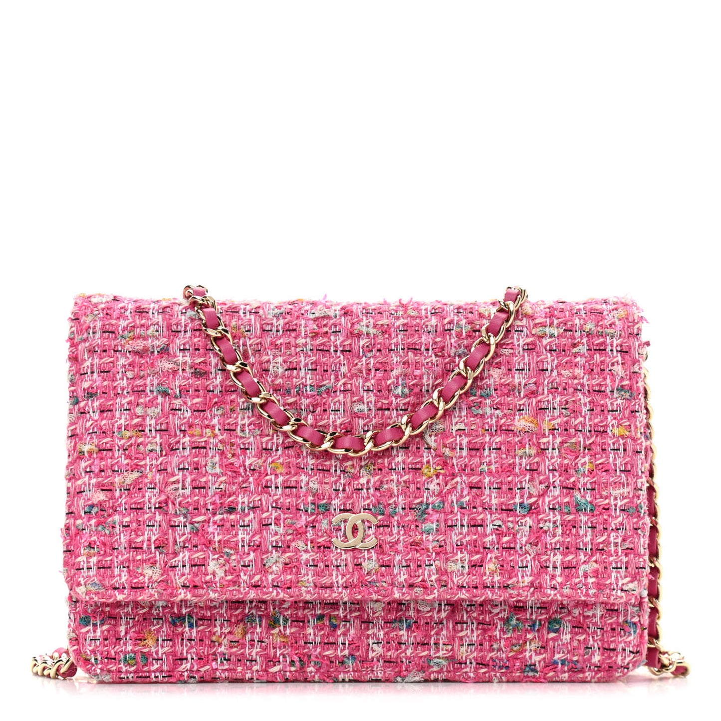 Tweed Quilted Wallet On Chain WOC Pink Blue White