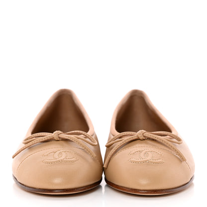 Chanel Lambskin Cap Toe CC Ballerina Flats 35 Beige 2 of 12