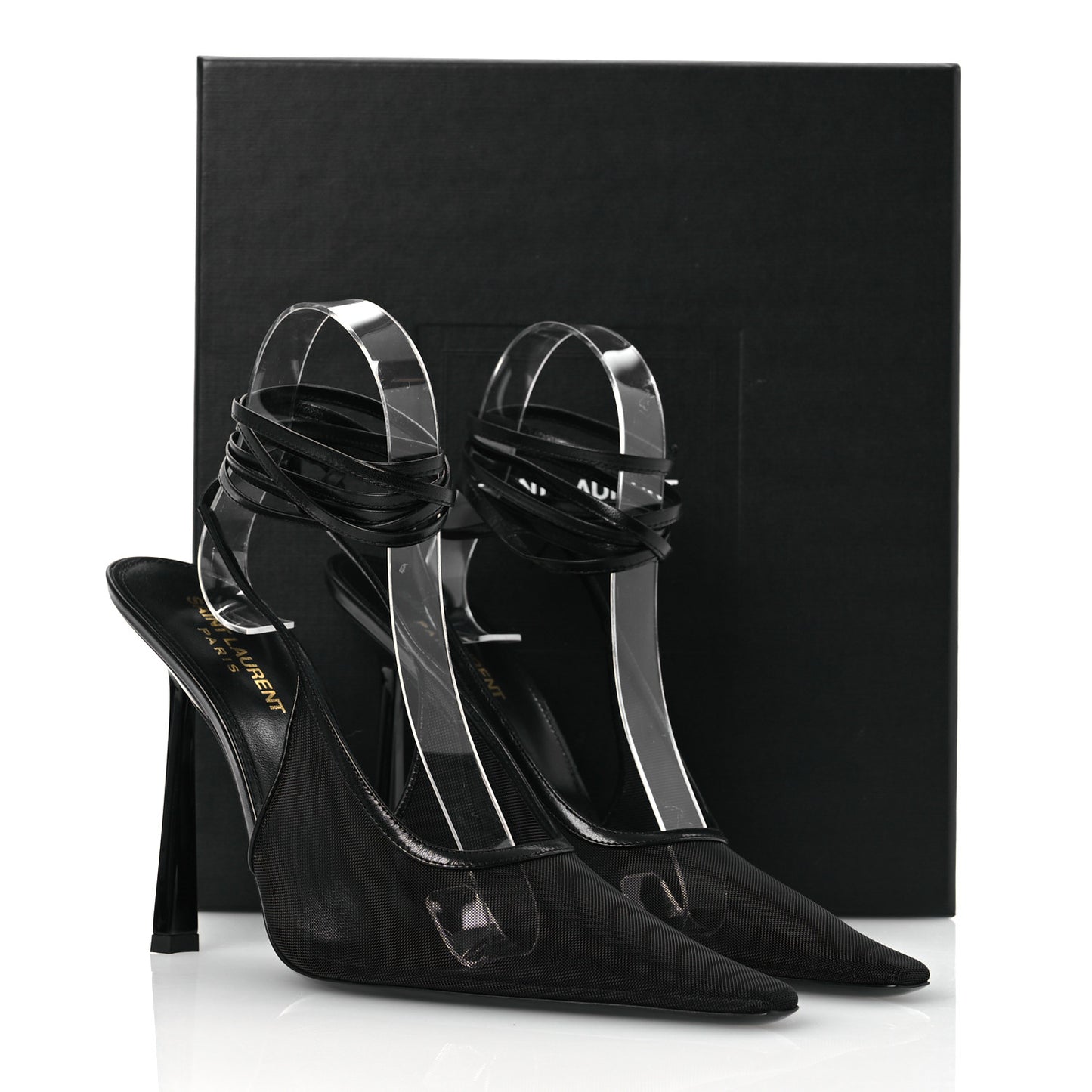Tulle Mesh Lambskin Oxails 110 Ankle Tie Pumps 40 Black