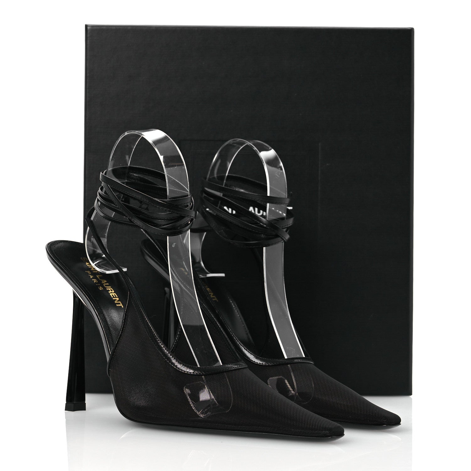 Saint Laurent Tulle Mesh Lambskin Oxails 110 Ankle Tie Pumps 40 Black 11 of 11