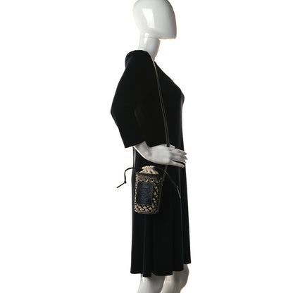 Loewe Calfskin Raffia Paula's Ibiza Pocket Bucket Bag Natural Navy Blue 2 of 10