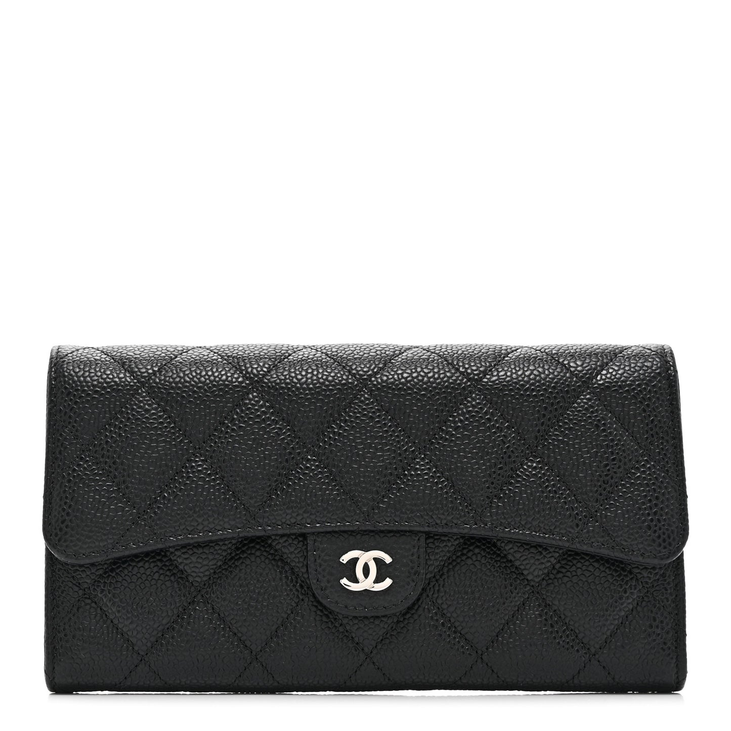 Caviar Quilted Large Gusset Flap Wallet Black