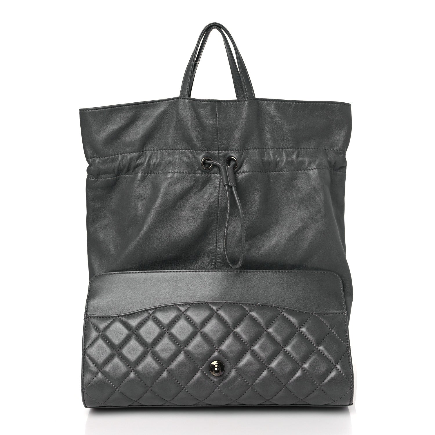 Chanel Lambskin Quilted Jumbo Grocery By Chanel Drawstring Shopping Bag Grey 3 of 10