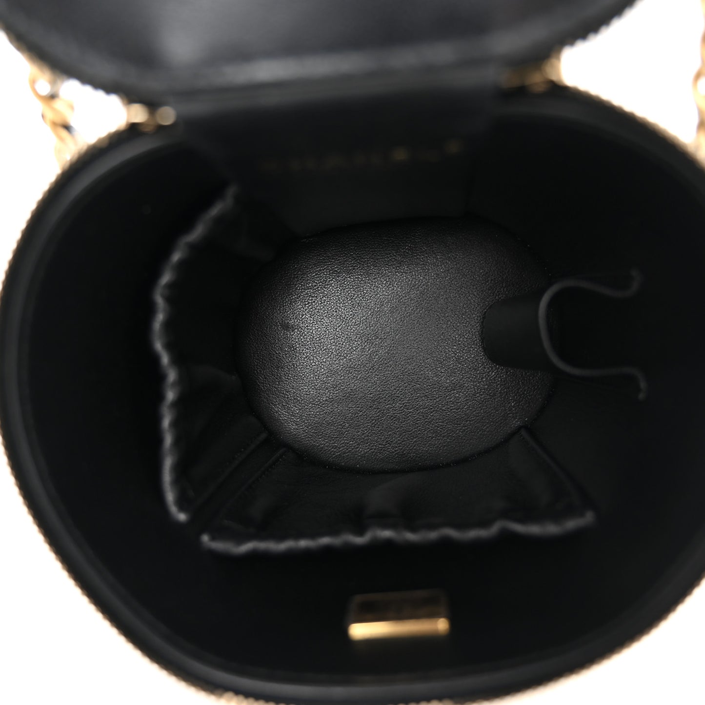 Lambskin Quilted Afternoon Tea Top Handle Vanity Case With Chain Black