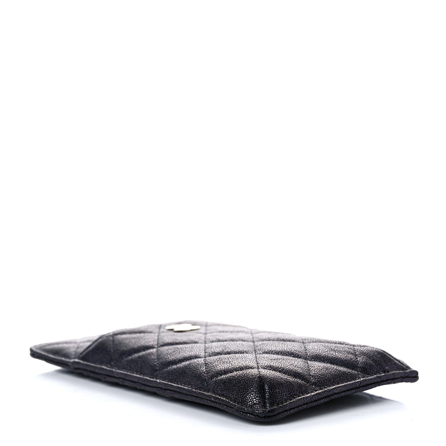Iridescent Caviar Quilted Classic Flat Wallet Pouch Black
