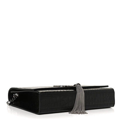 Saint Laurent Calfskin Crocodile Embossed Medium Classic Monogram Kate Tassel Satchel Black 4 of 12