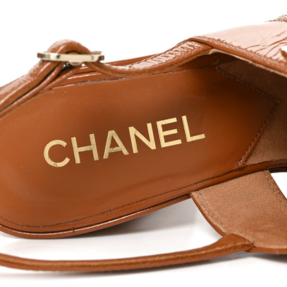 Chanel Crumpled Patent Lambskin Platform Sandals 38 Light Brown 8 of 9