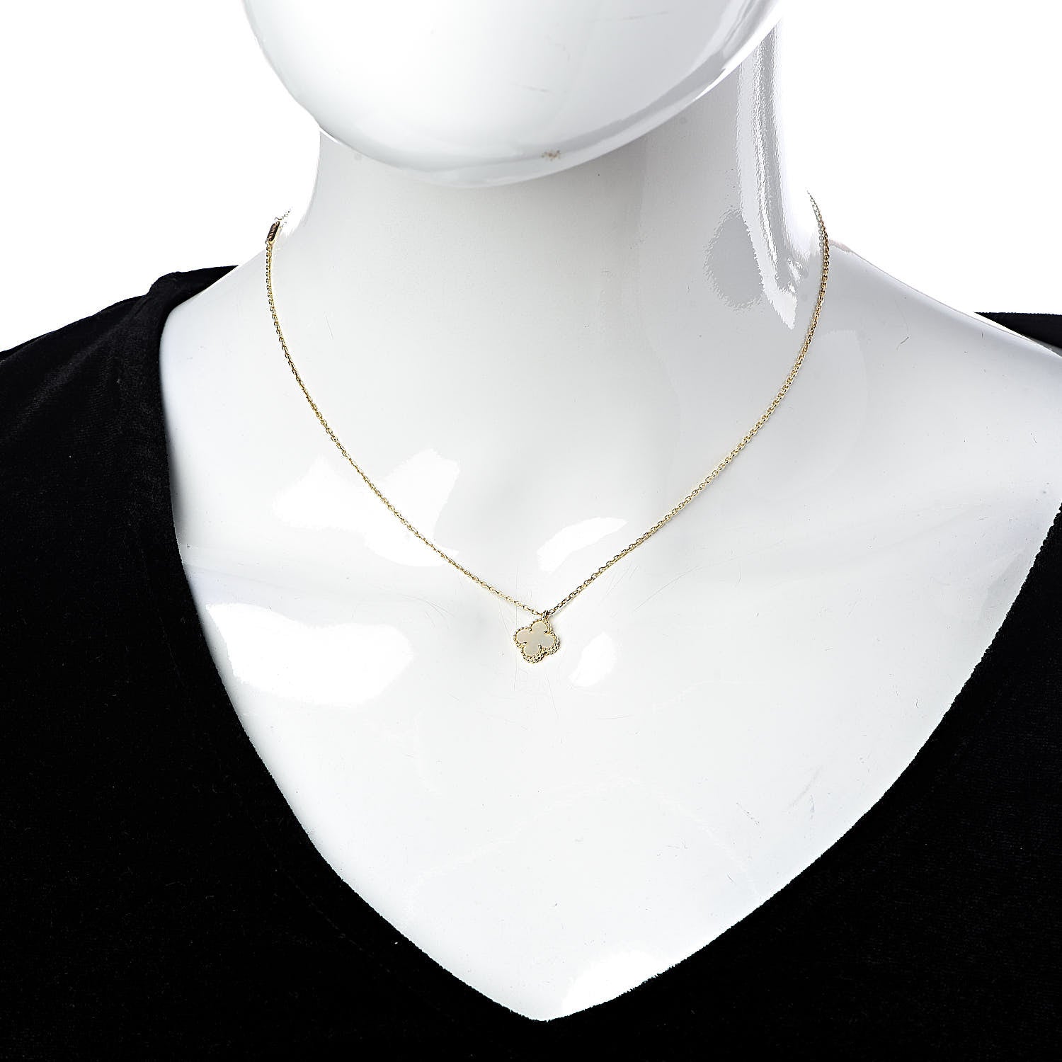 Van Cleef & Arpels 18K Yellow Gold Mother of Pearl Sweet Alhambra Pendant Necklace 2 of 8