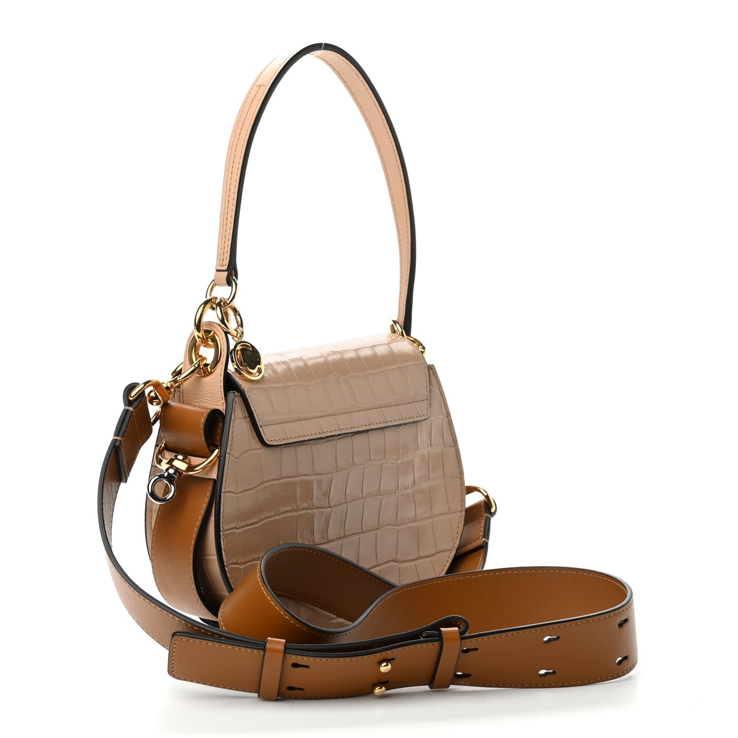 Calfskin Crocodile Embossed Small Tess Bag Nut