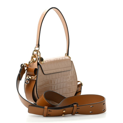 Chloe Calfskin Crocodile Embossed Small Tess Bag Nut 3 of 9