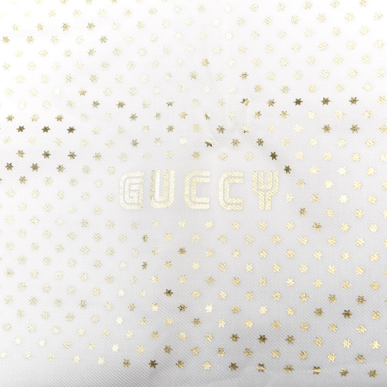 Gucci X SEGA Modal Silk Cashmere GUCCY Stars Print Scarf White Gold 2 of 4