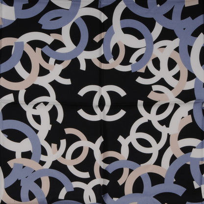 Chanel Silk CC Logo Scarf Black Blue 1 of 5