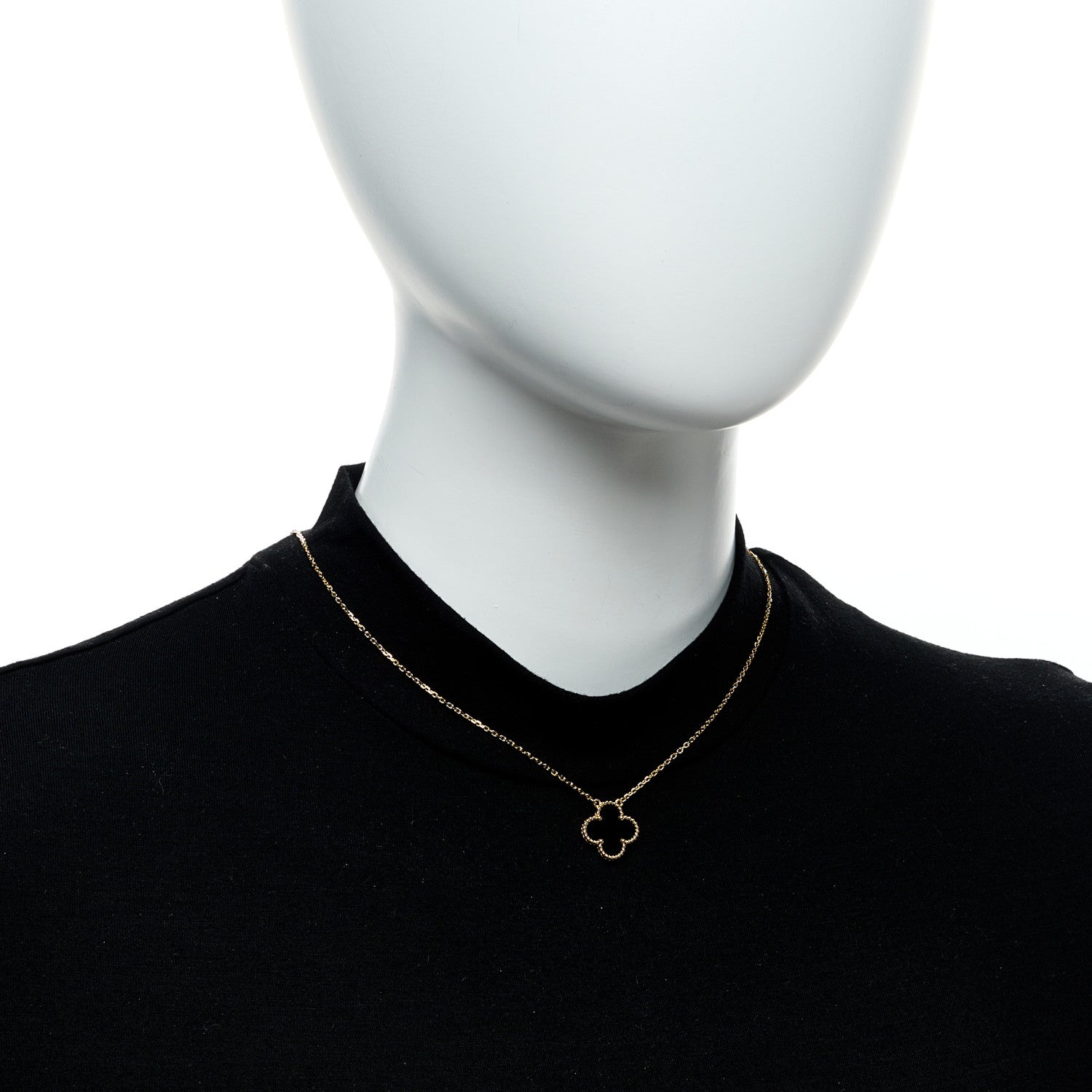 Van Cleef & Arpels 18K Yellow Gold Black Onyx Vintage Alhambra Pendant Necklace 2 of 6