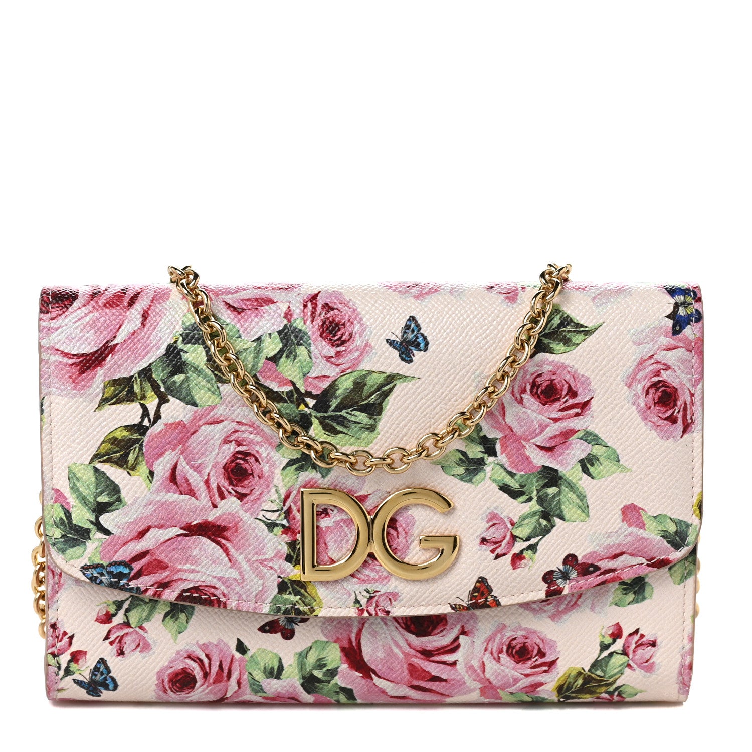 Dolce & Gabbana Dauphine Rose Print Wallet On Chain Pink 1 of 8