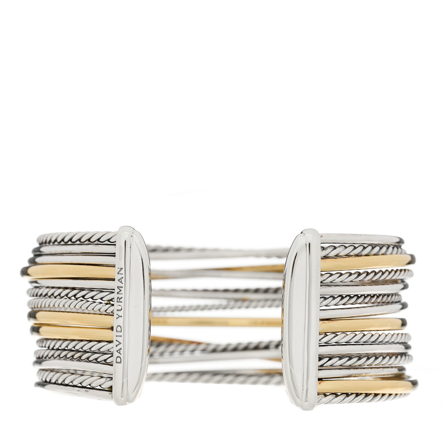 David Yurman Sterling Silver 18K Yellow Gold Wide Crossover Cuff Bracelet 2 of 3