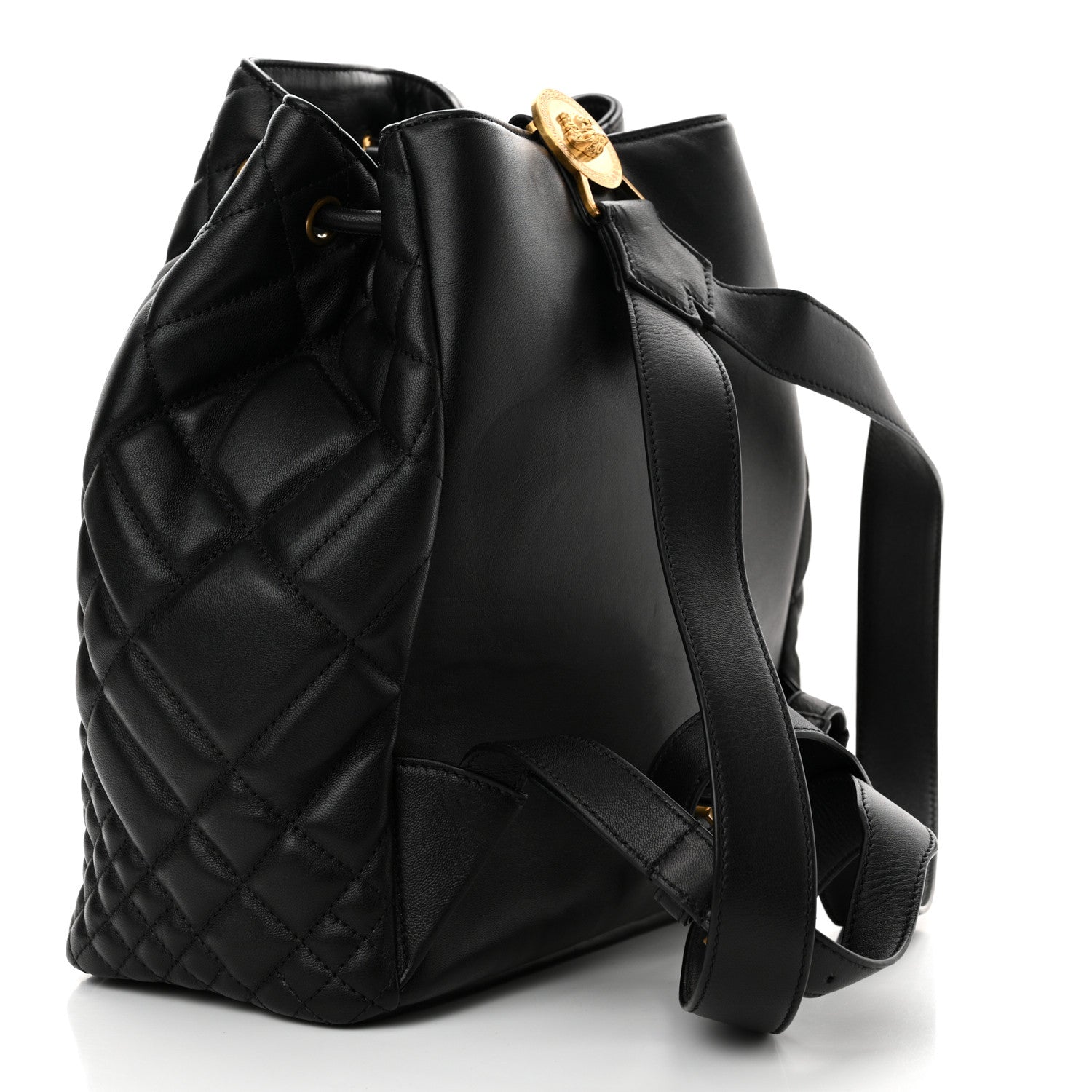 Versace Calfskin Quilted Medusa Tribute Drawstring Backpack Black 3 of 10