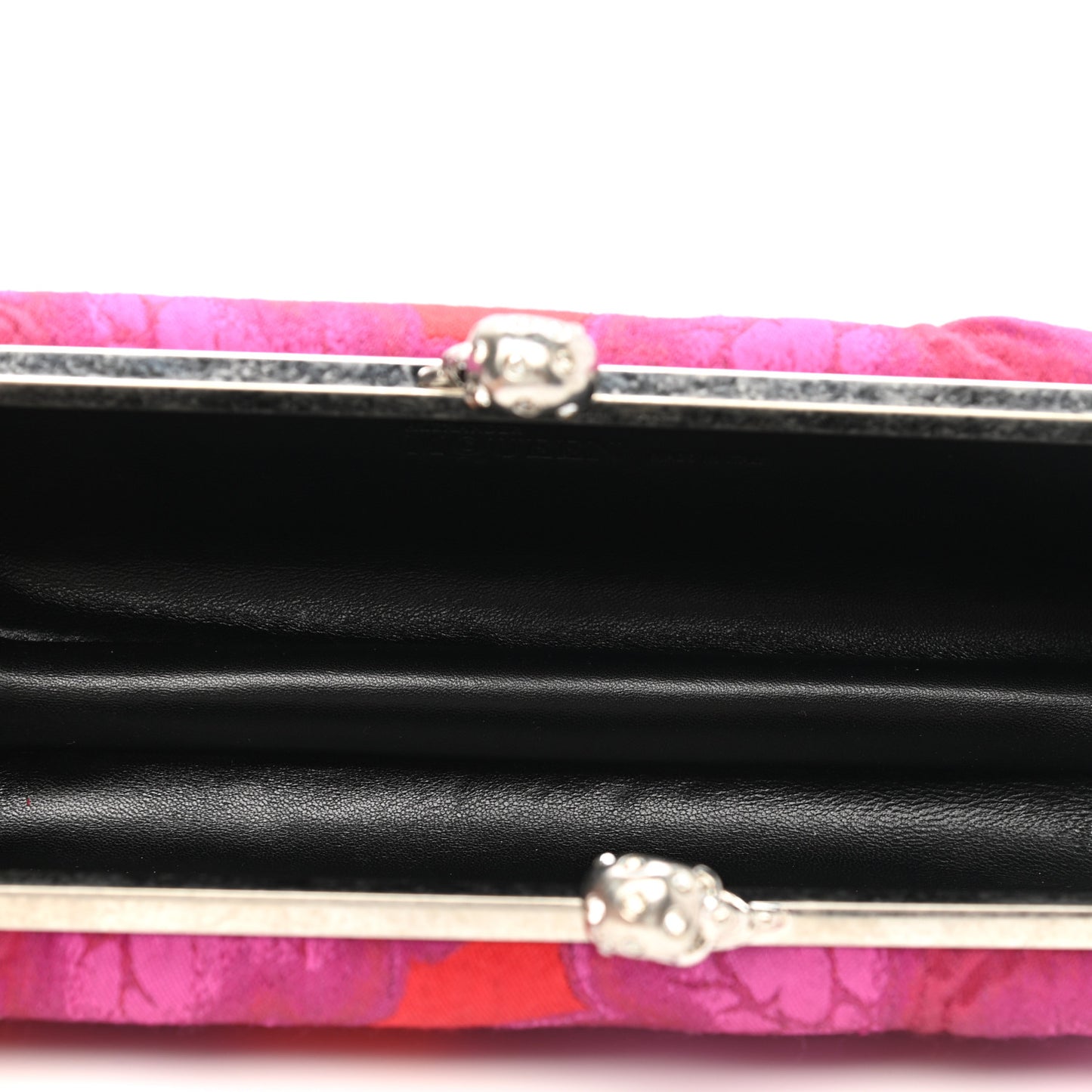 Silk Brocade Twin Skull Box Clutch Fuchsia Red