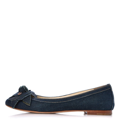 Chanel Denim Camellia Ballerina Flats 37 Navy Blue 1 of 13