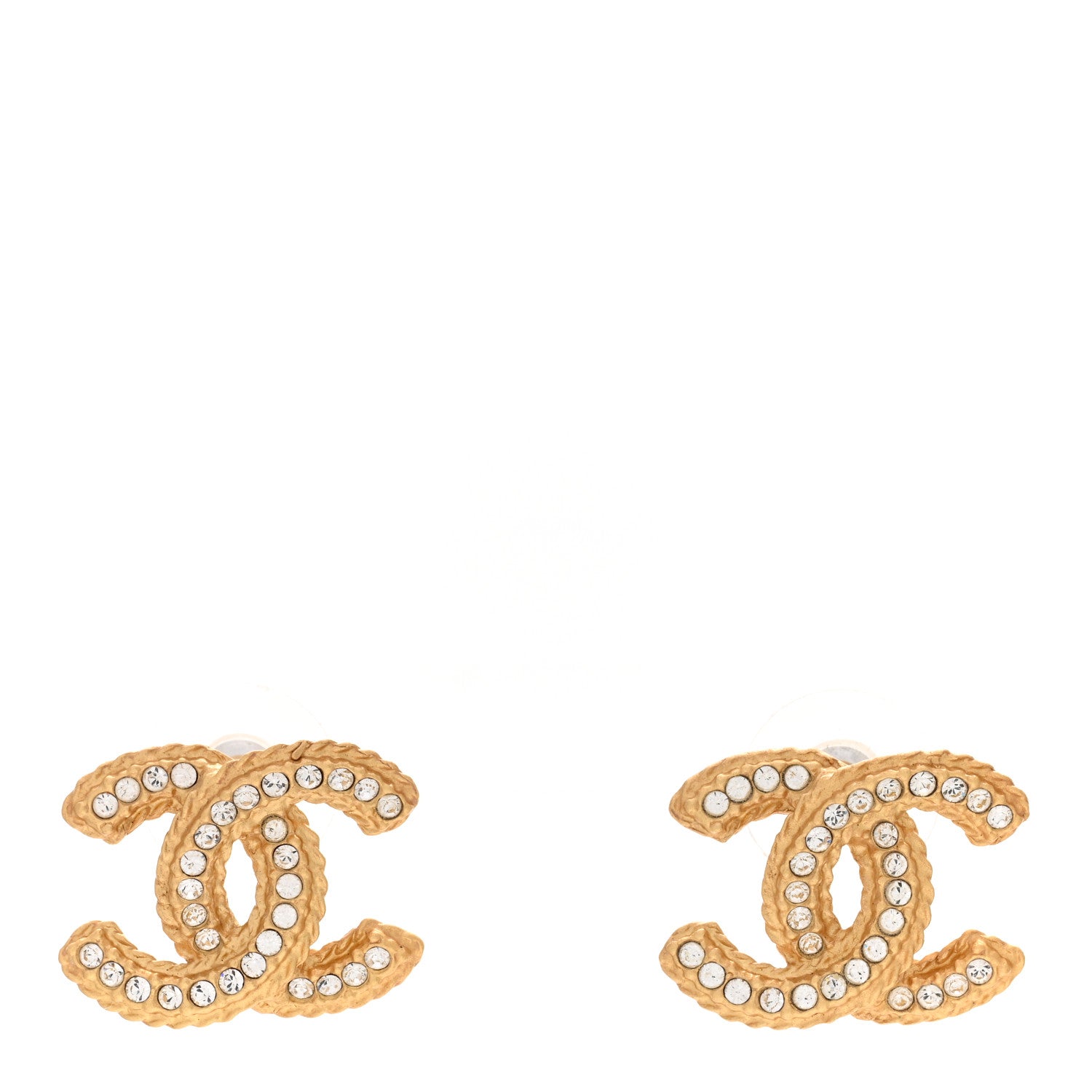 Chanel Crystal 90’s Icon CC Stud Earrings Gold 1 of 5