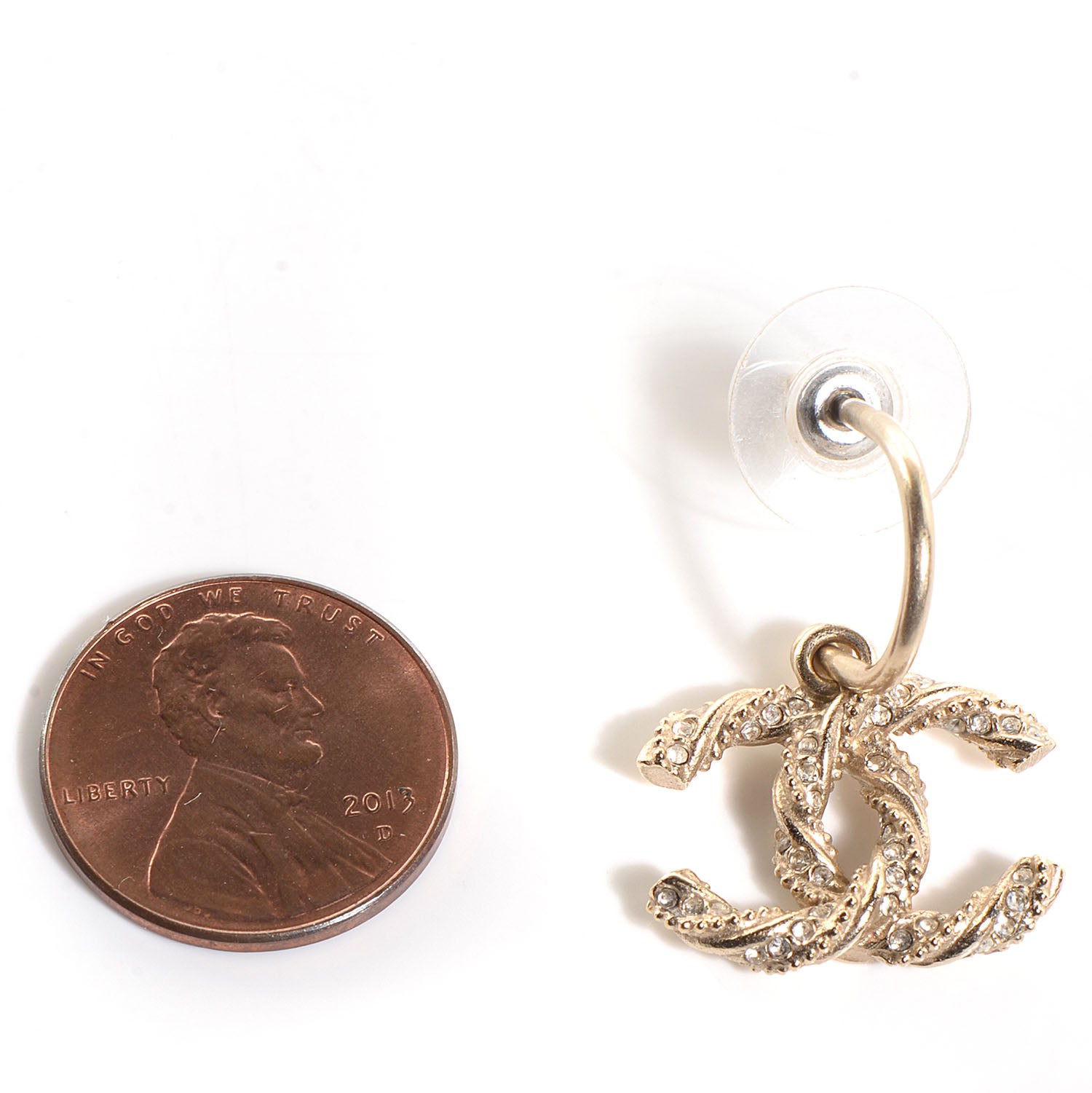 Chanel Crystal Twisted CC Dangle Earrings Gold 2 of 4