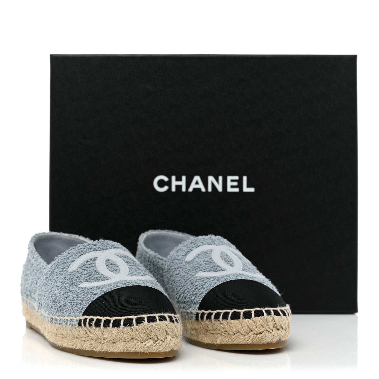 Chanel Fabric Grosgrain CC Espadrilles 37 Blue Light Gray Black 10 of 10